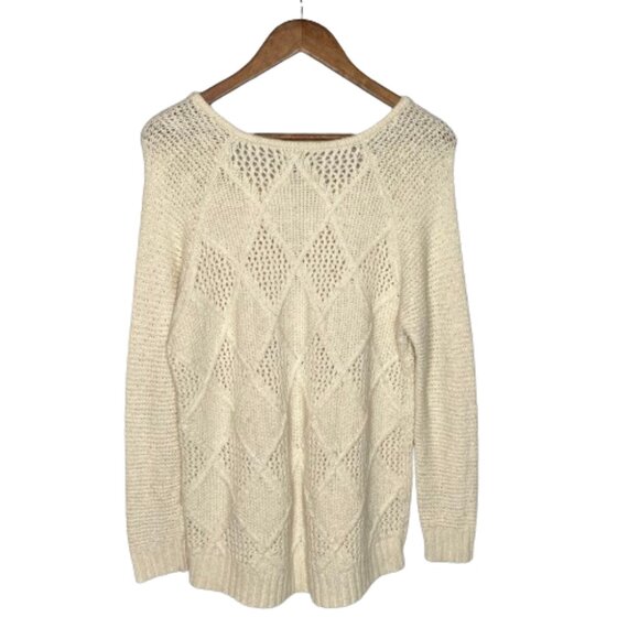 American Eagle Womens Open Cable Knit Sweater Size Extra Large Cream Casual Cozy - Picture 10 of 14